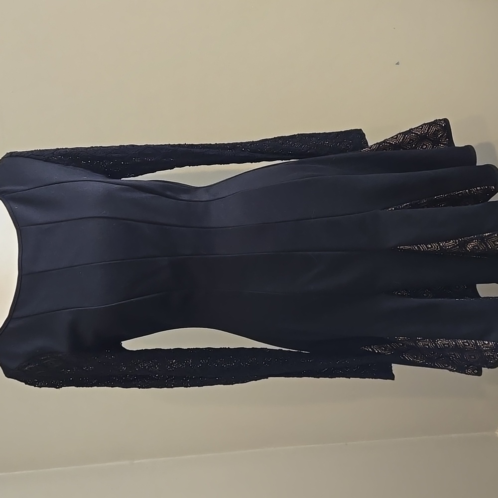 Catherine Malandrino Black Elegant Black Lace Sleeve Shift Dress Size 8 NEW